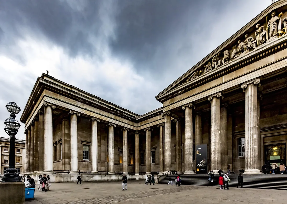 british museum, museum, london, uk, england, city, culture, arts, sky, column, clouds, overcast, people, building, history, landmark, marble, famous, winter, co