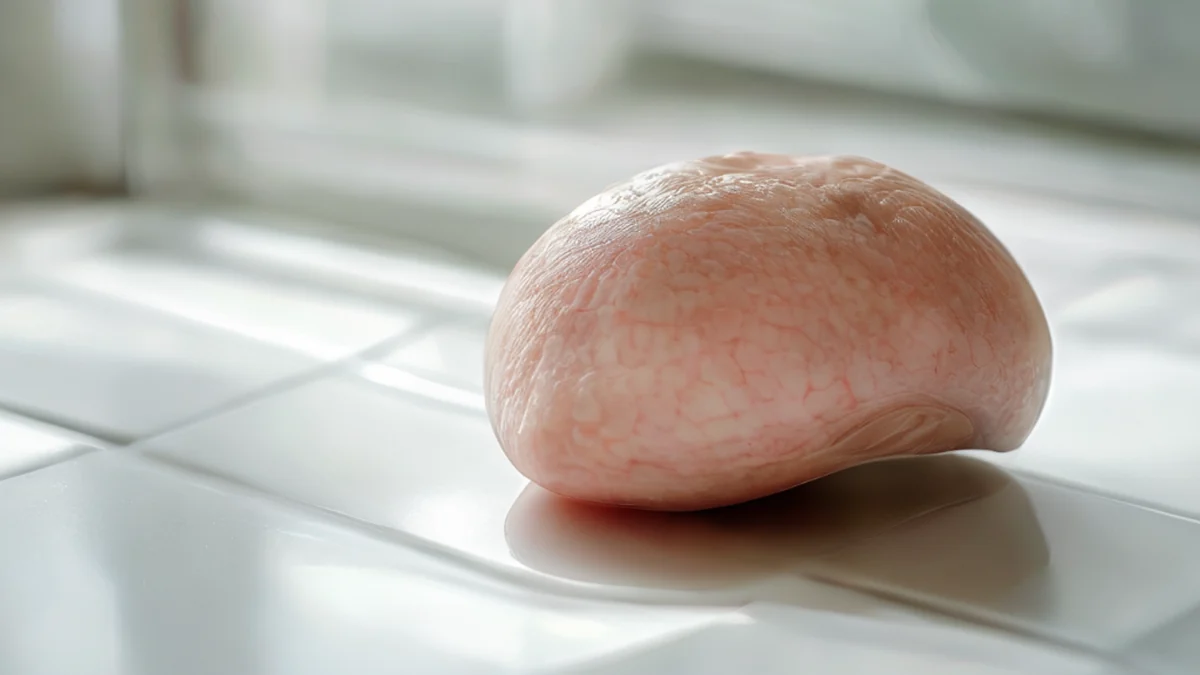 Pituitary Tip, soft, pale, white color, resting on white tile, soft window light, shallow depth of field, photorealistic, sharp focus, high detail