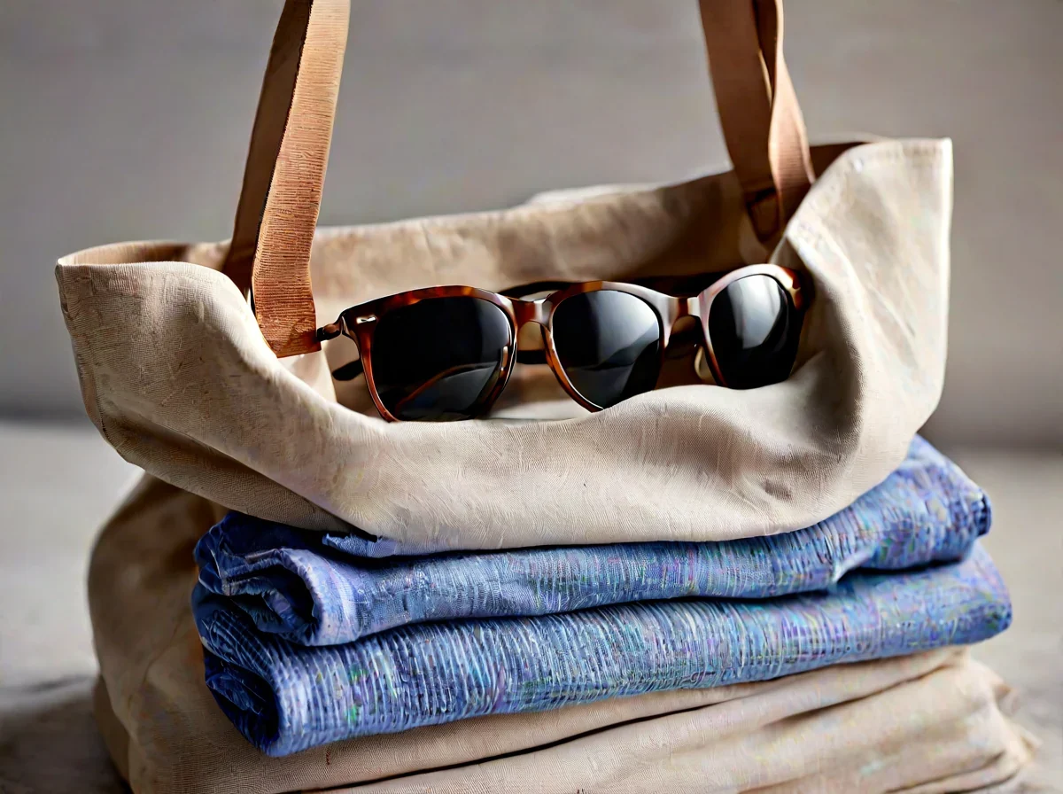 Un sac cabas en toile rempli de divers vêtements pliés