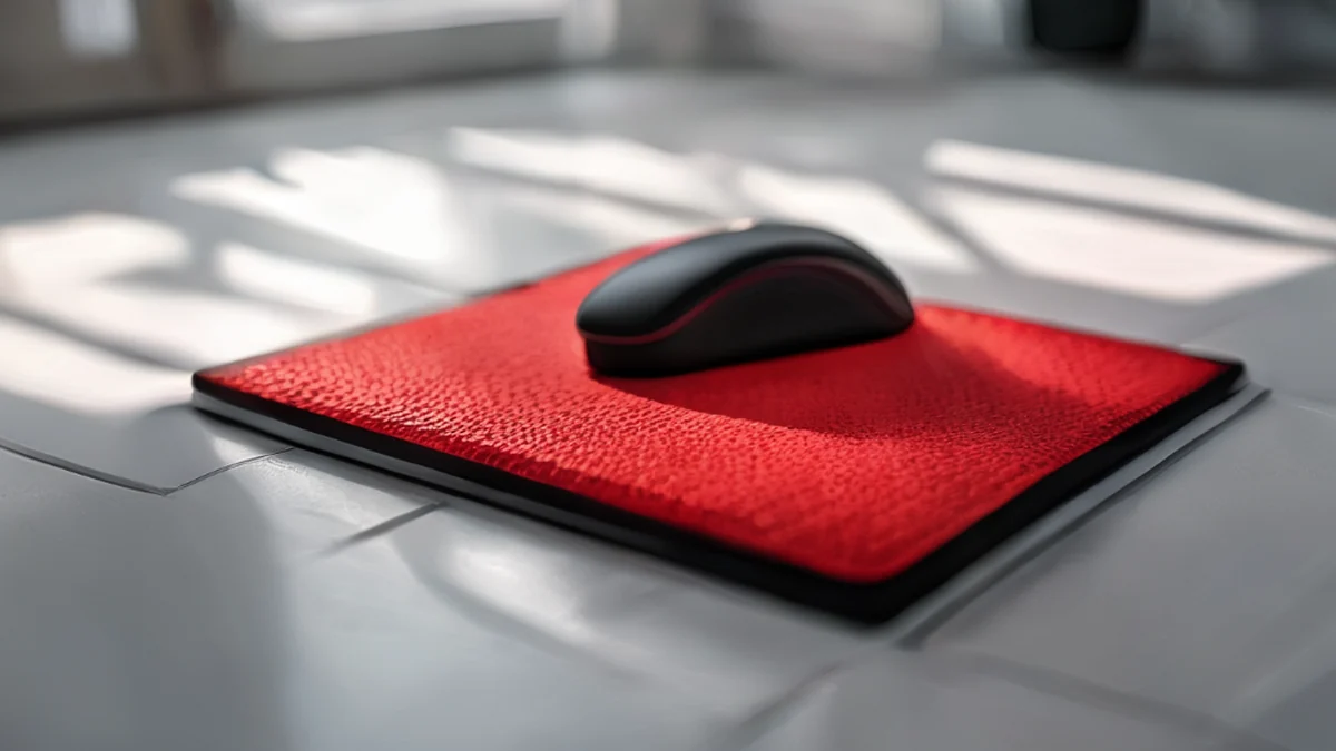 Gaming mousepad with textured surface for precision and durability.