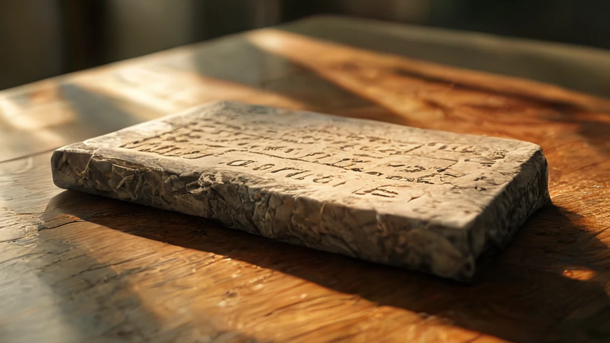 Placa di marmo erodida, iscrizioni, lettere sfumate, superficie erodida.