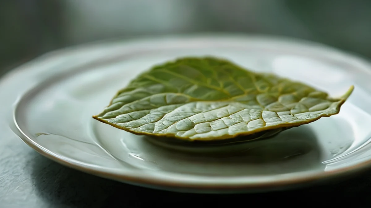 Dichtbijafbeelding van een fris teeleaflaat met groen kleur en zachte tekstuur.
