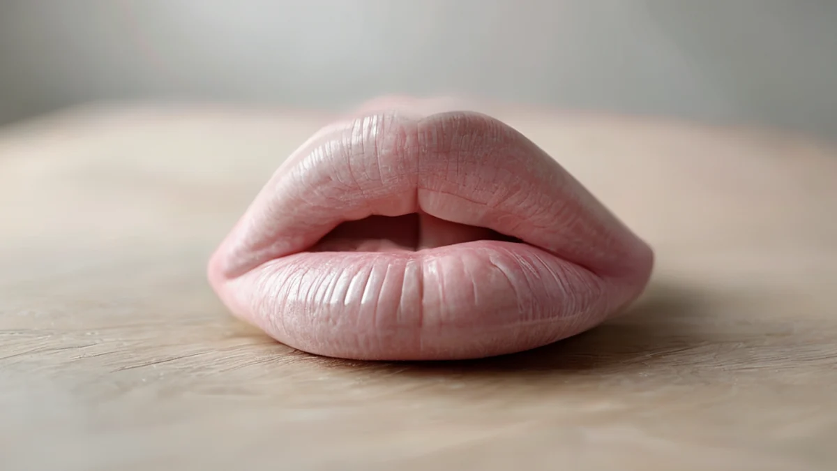 Aufgrund von Fettverlust oder Alterung eingefallenere Lippen.