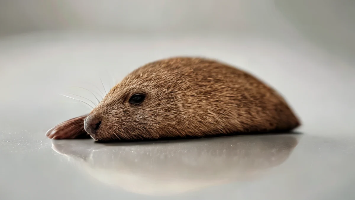 sun-bleached mole, faded brownish, textured surface, clean studio softbox, resting on a plain glass table, shallow depth of field, photorealistic, sharp focus, high detail