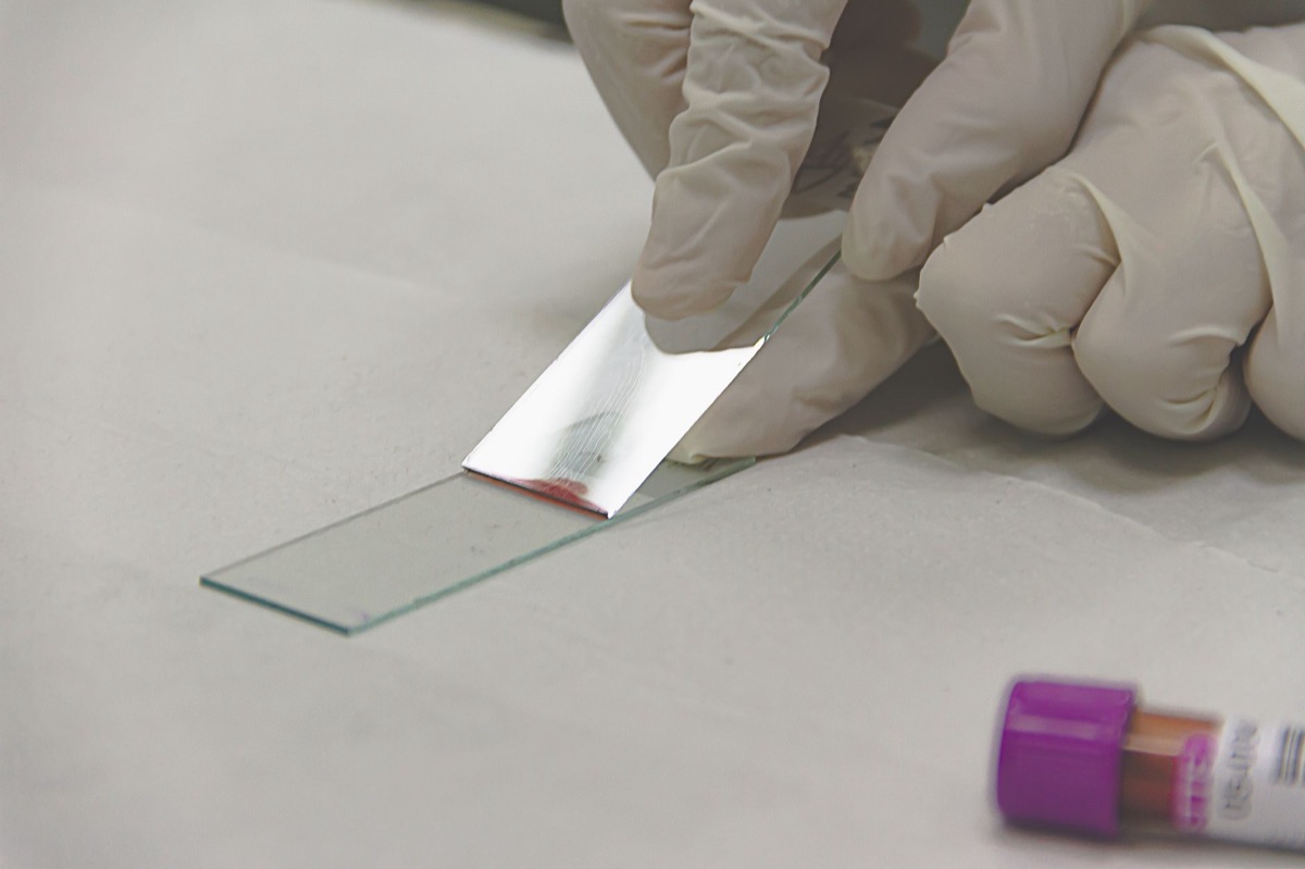 Microscope slide in a lab